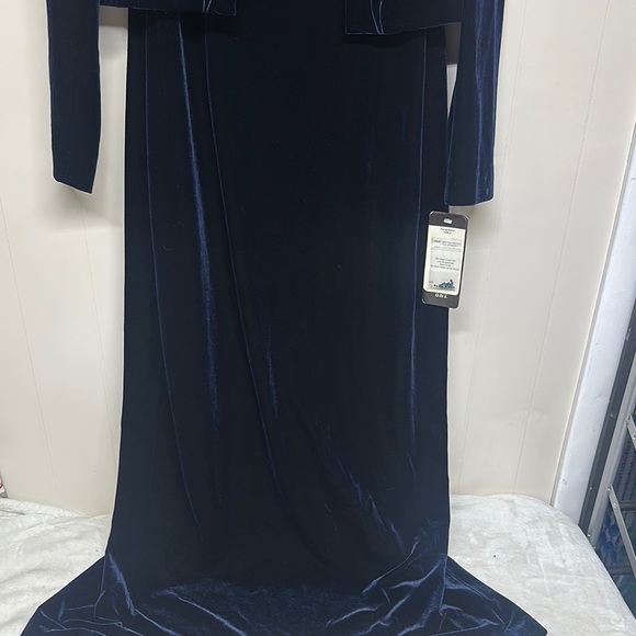 Adrianna Papell Royal Blue Square Neck Long Sleeve Gown with Jacket - Picture 3 of 15
